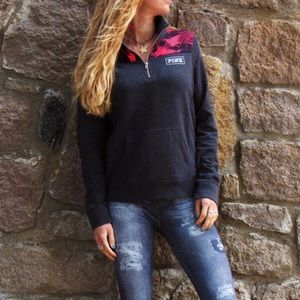 VS PINK Island Palm on Charcoal Grey Quarter Zip